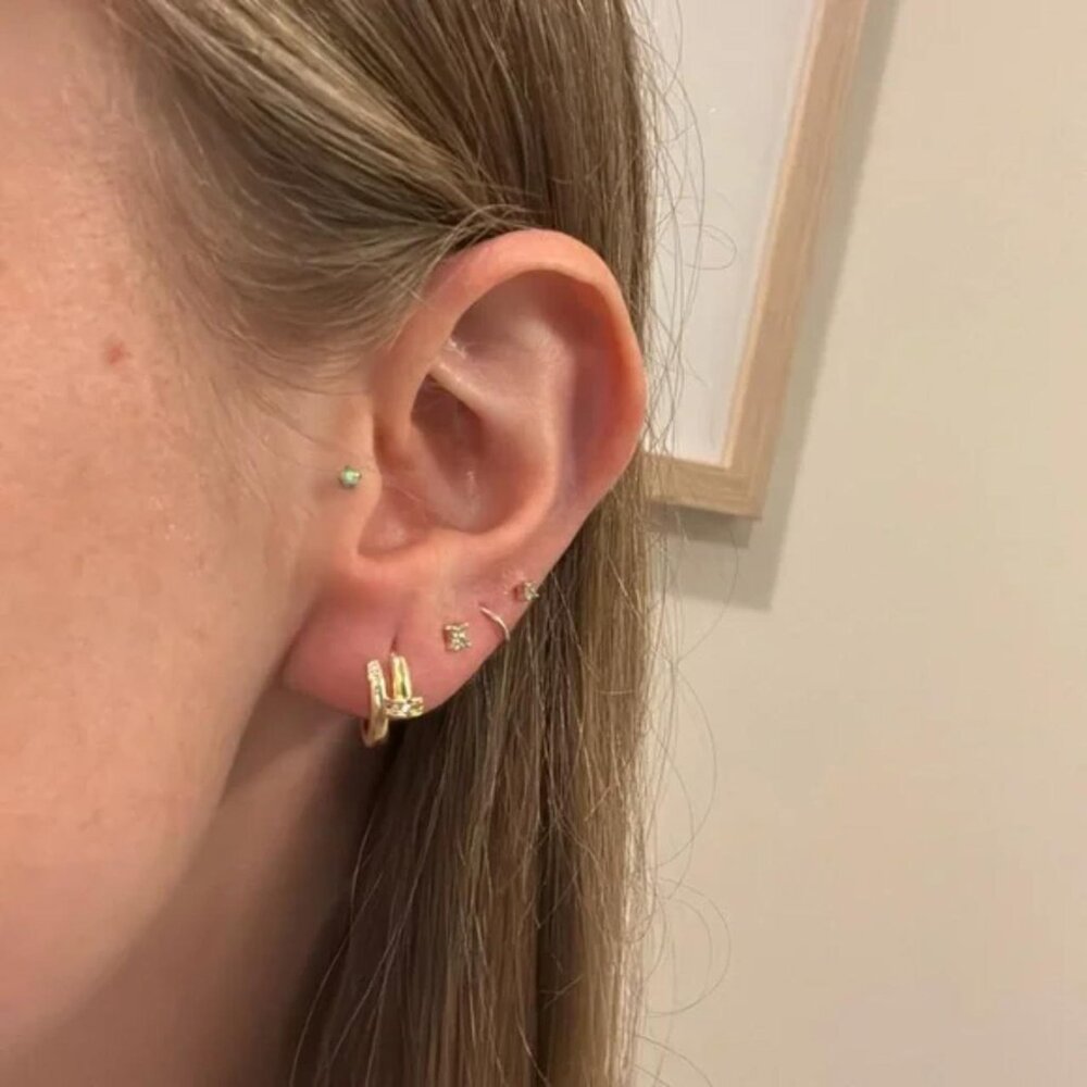 The Josie Delicate dainty Gold CZ diamond hoop hoops earrings glam